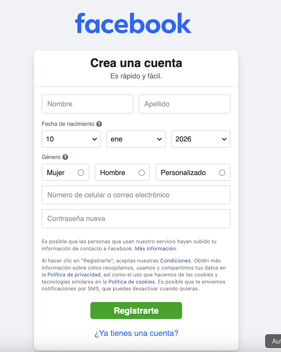 Create your Facebook account